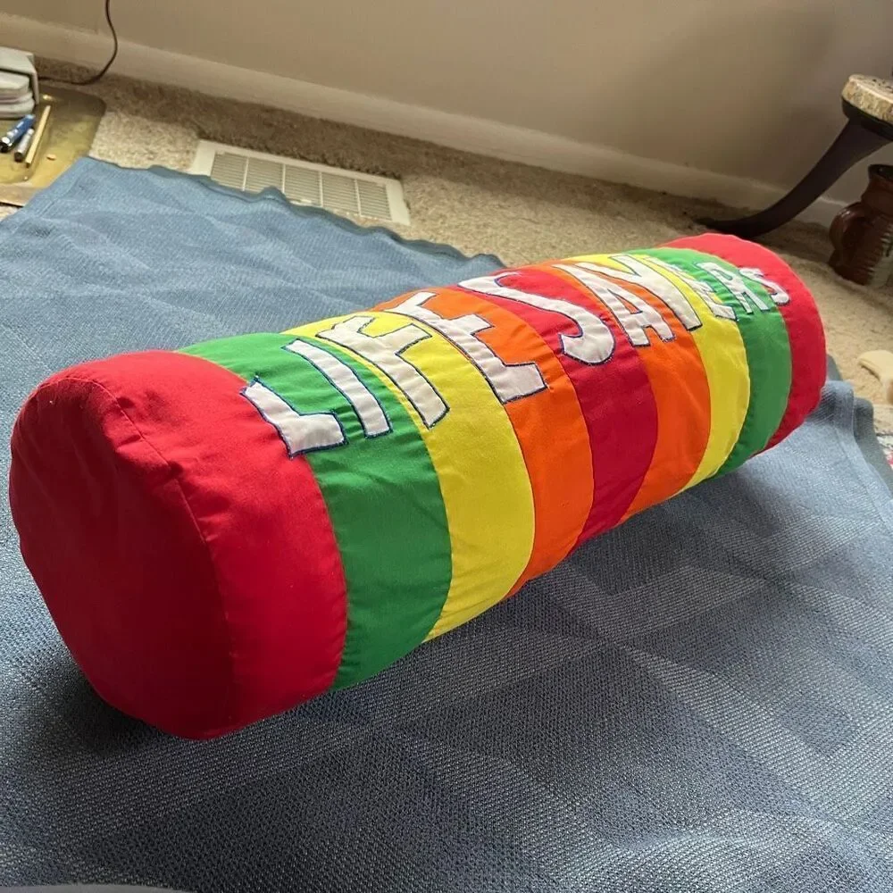 VTG Life Savers Candy Roll Pillow Handmade Quilted Novelty Retro Decor